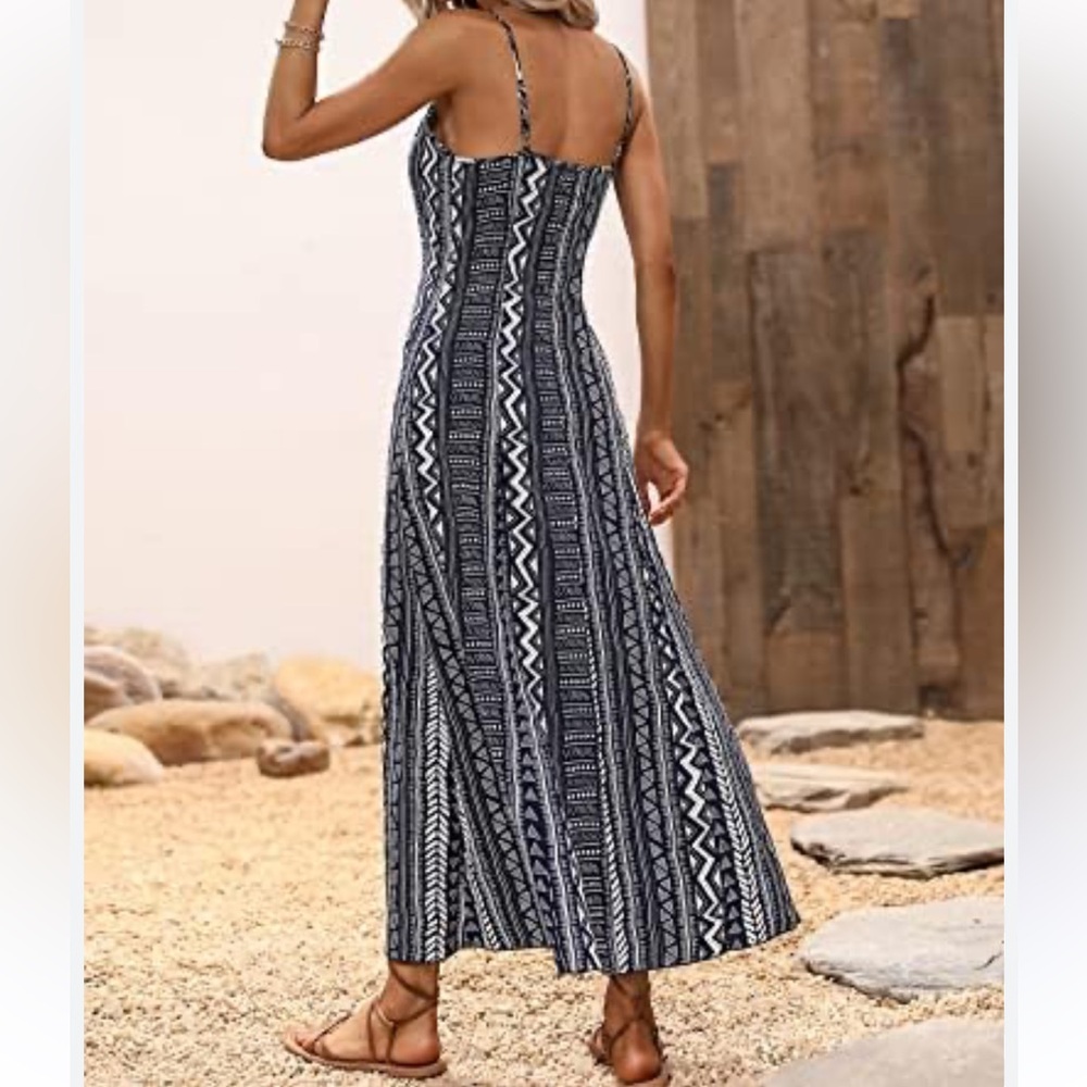 LOVE Summer Blue Sleeveless Sundress Maxi Dress w/ Adjustable Spaghetti Strap
